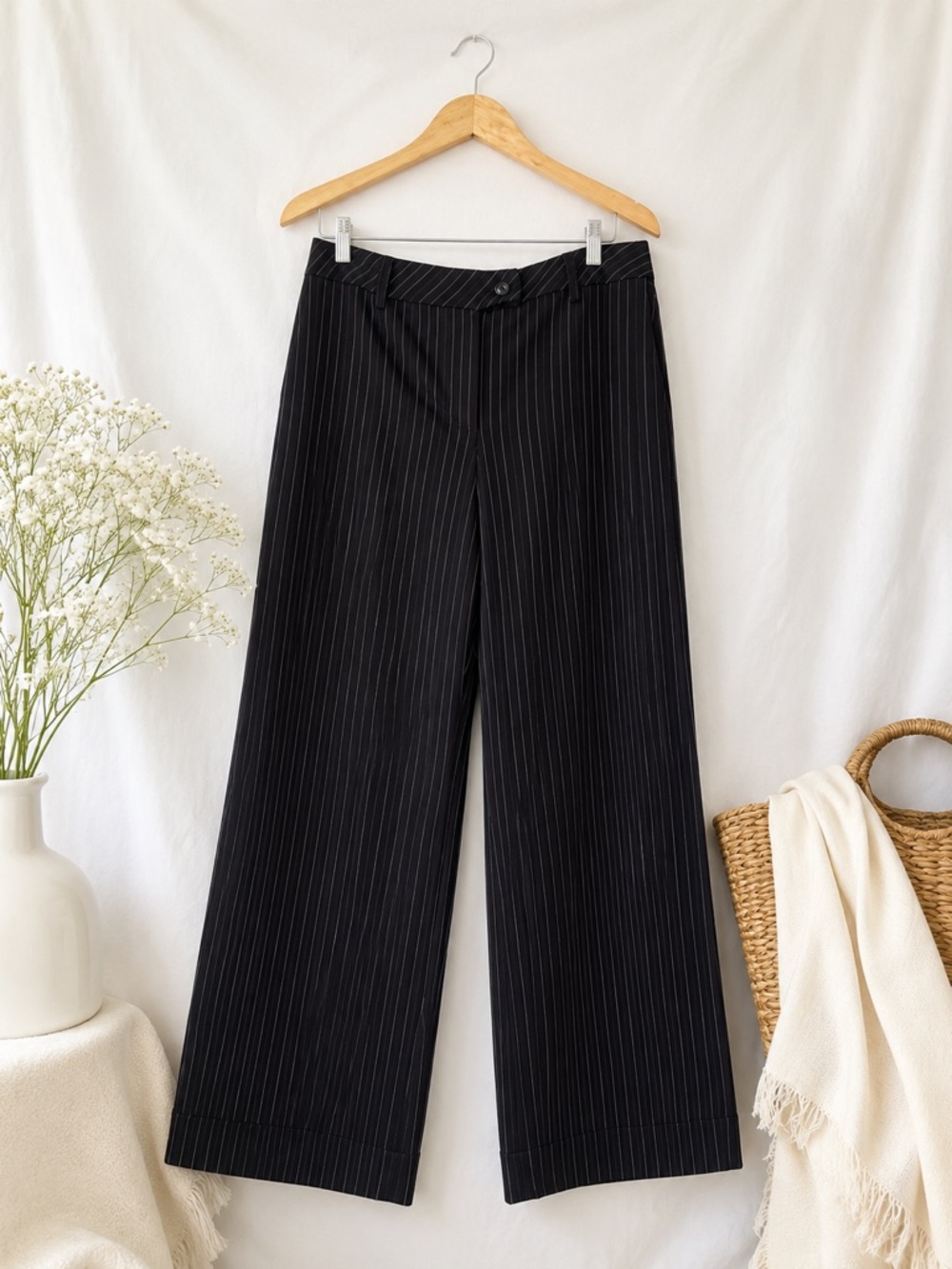 Ann Taylor LOFT Laura Fit Brown Pinstripe Wide Leg Pants Size 8